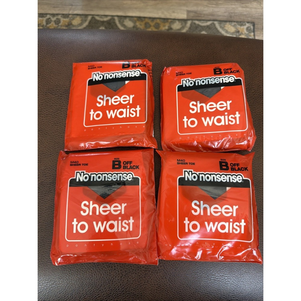NO NONSENSE Sheer to Waist Pantyhose Lot Of 4 Size B Off Black Sheer Toe NEW